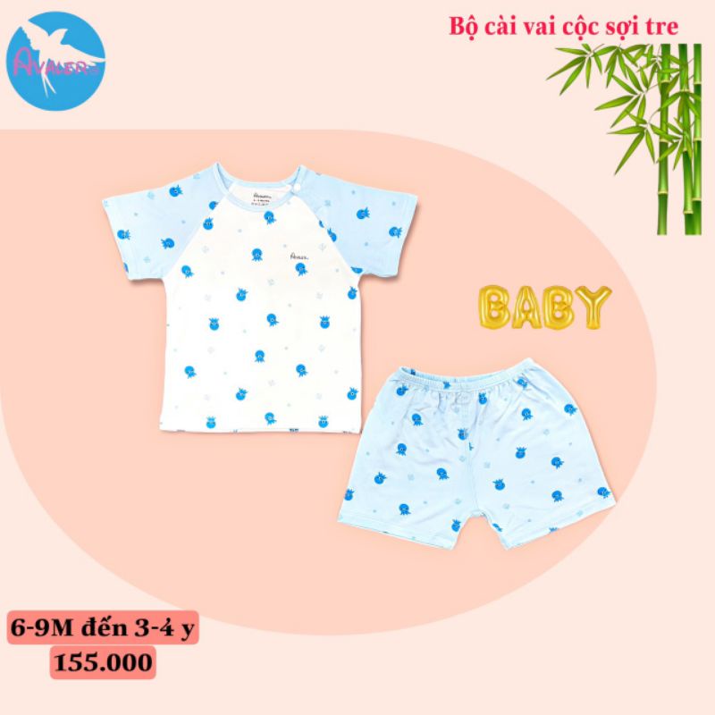 Avaler - Bộ cộc cài vai, bộ ba lỗ, sát nách cho bé 6m-4y vải sợi tre mềm mượt