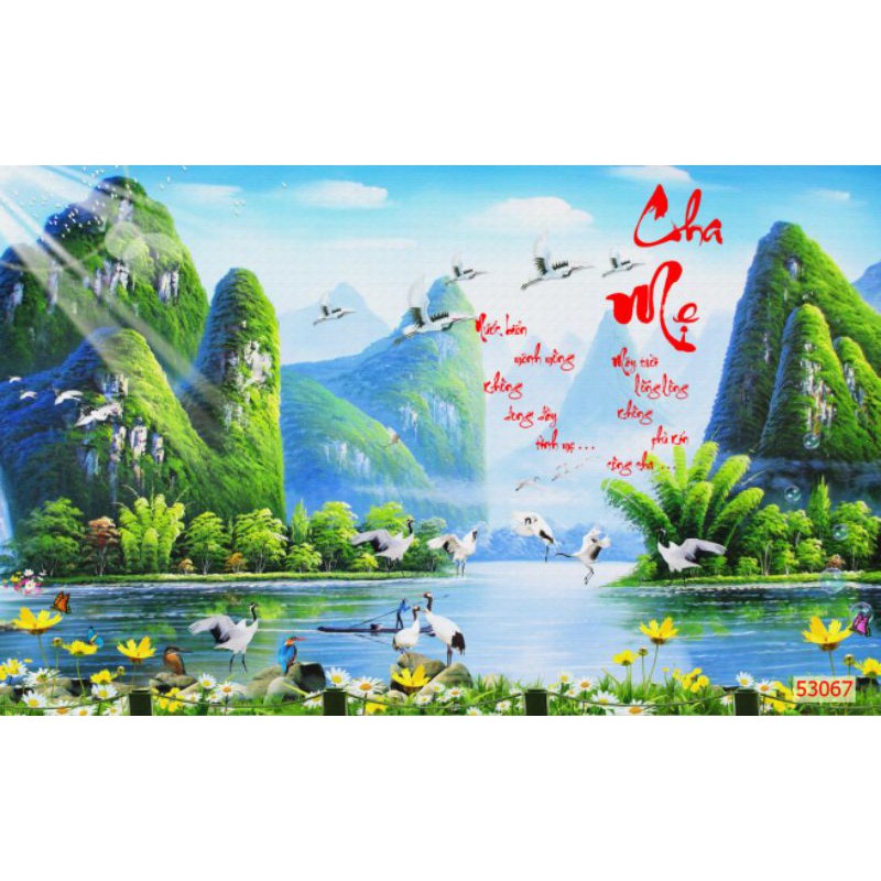 Tranh dán tường 3D cha mẹ có keo sẵn 06