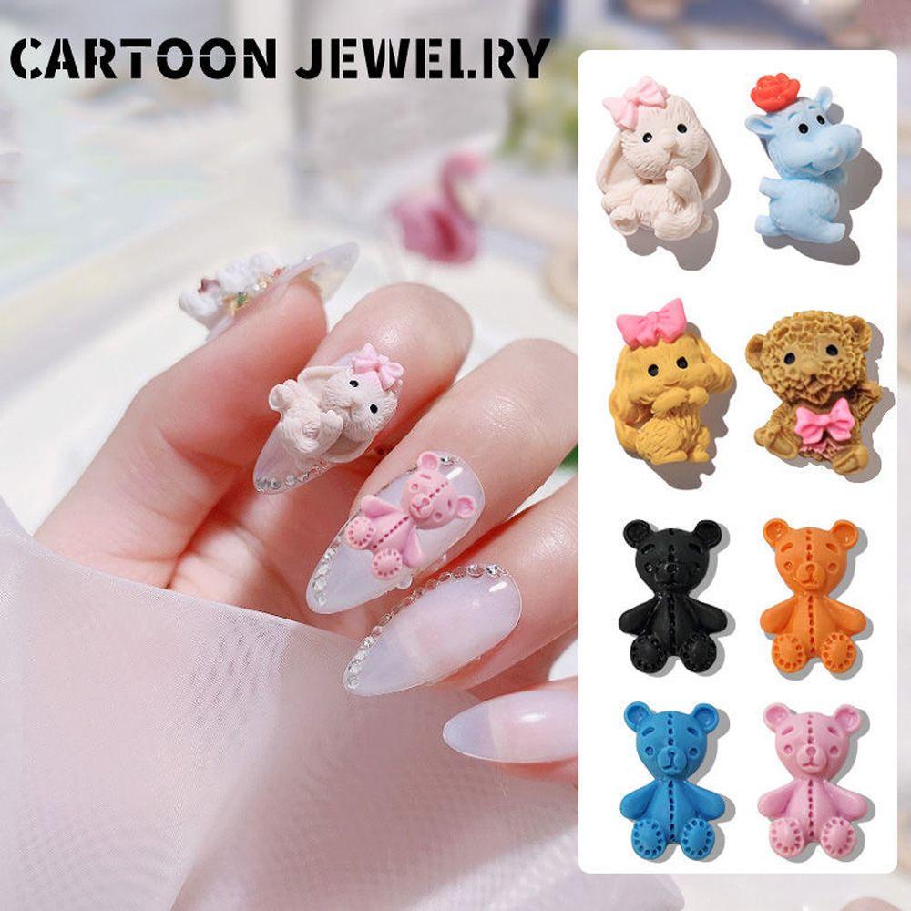 Set 10 Phụ Kiện Trang Trí Móng Tay / Điện Thoại Họa Tiết Hoạt Hình Pikachu / Gấu Dễ Thương DIY