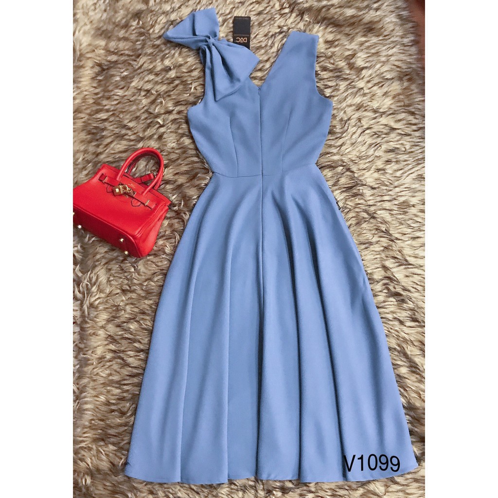 [ xả kho ] MiD Đầm suông nơ vai V1099 Mie Design ảnh thật