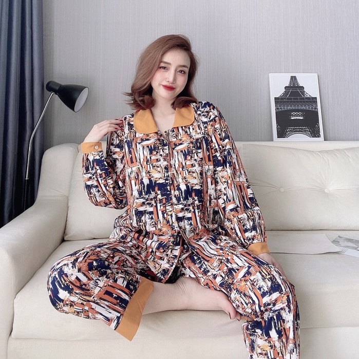 Đồ Ngủ Pijama Lụa Cao Cấp Quần Dài Tay Ngắn Mềm-Mịn-Mát, Đồ Bộ Mặc Nhà Bigsize Phong Cách Hàn Quốc