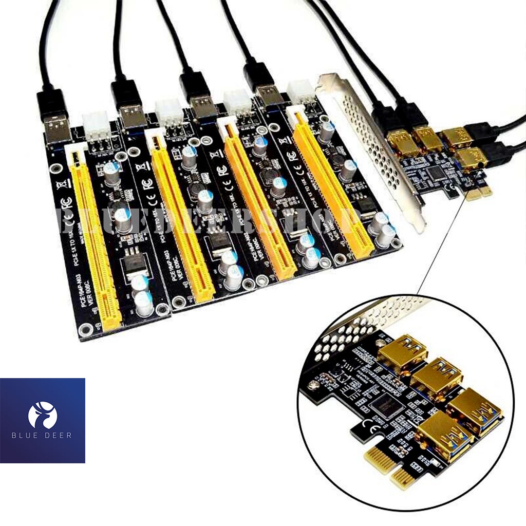 Bộ Chuyển Đổi PCI-E 1 Sang 4 Pci 16X Pci-E mạ màu vàng - 1X Sang 4 Pci E Usb 3.0 - 4 Khe Cắm Ổn Định Và An Toàn