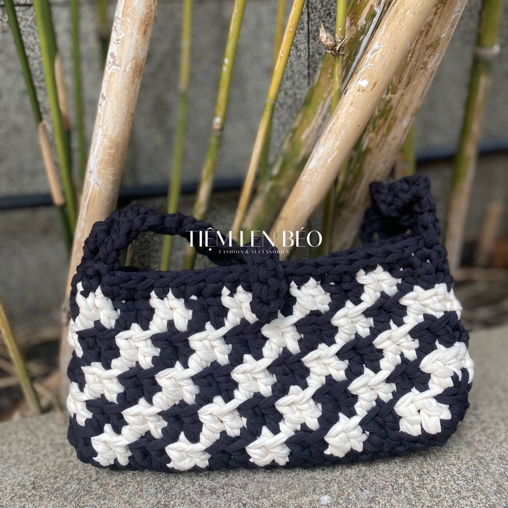 TÚI XÁCH KẸP NÁCH, XÁCH TAY HOẠ TIẾT SỌC CARO CHẤT LIỆU SỢI VẢI, CROCHET SHOULDER BAG