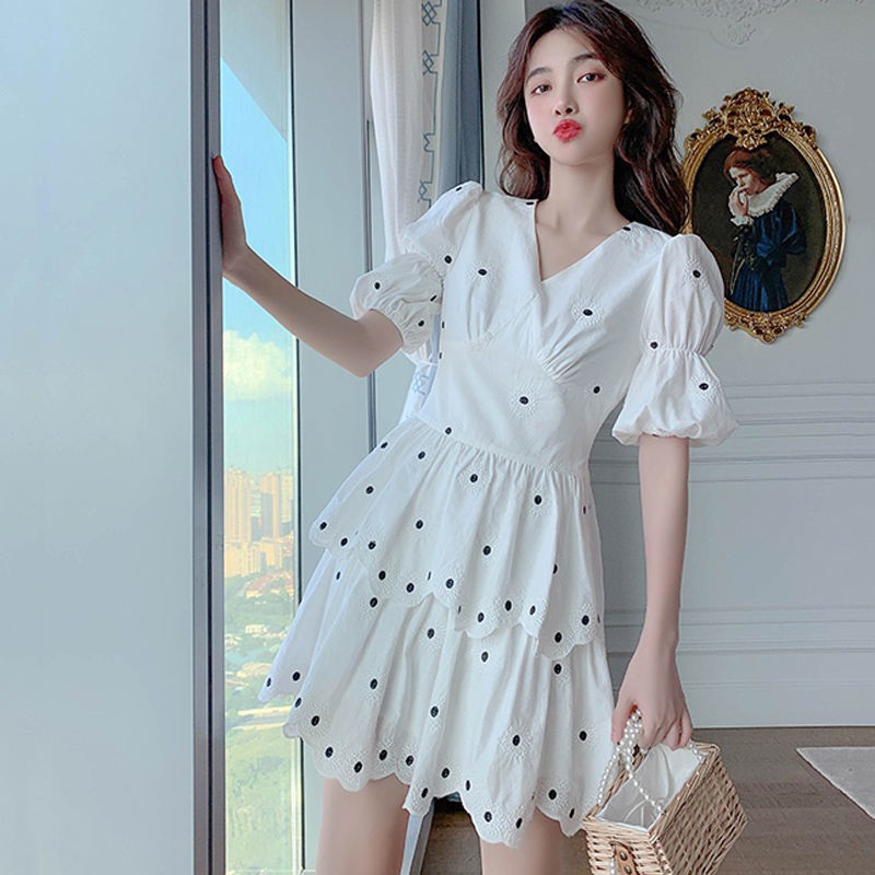 [Mã HANGXINH1 giảm 50k đơn tối thiểu 200k] Váy trắng xếp tầng dáng ngắn mẫu mới 2021 hàng Quảng Châu V168 (KÈM ẢNH THẬT)