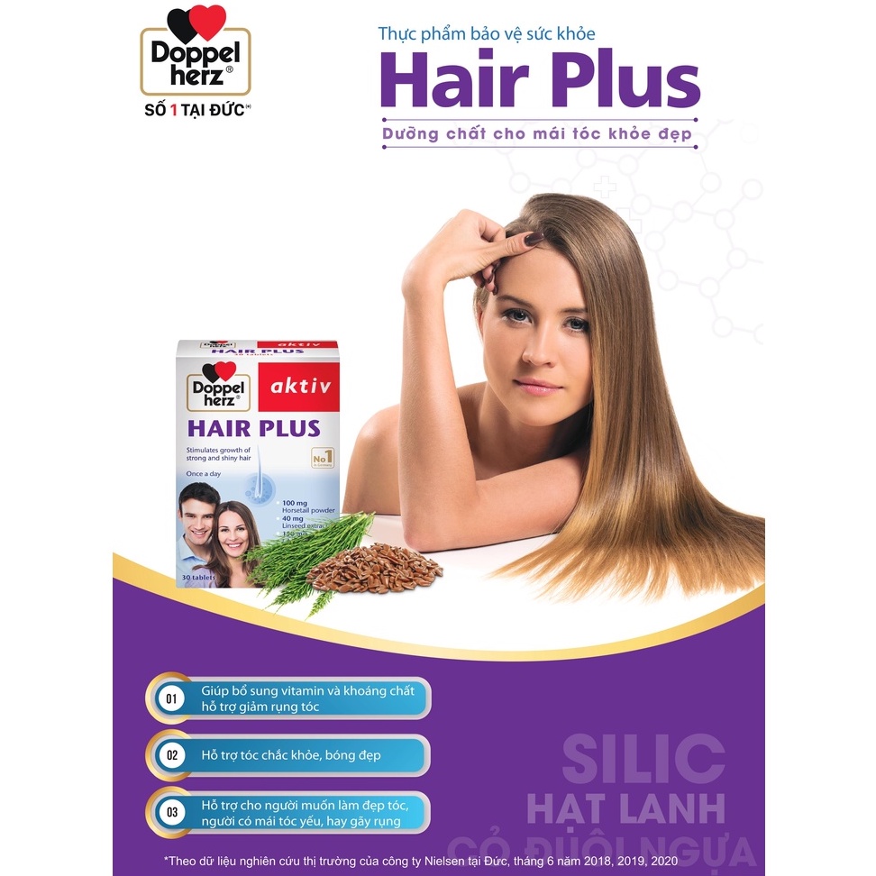 [TPCN Nhập Khẩu] Viên uống Chống Rụng Tóc và Kích Thích Mọc Tóc Doppelherz Aktiv Hair Plus (Hộp 30 viên)