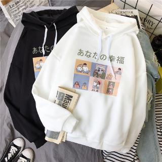 Áo hoodie Lengan Panjang tay dài dáng rộng có mũ trùm đầu in hình thời trang dành cho cặp đôi 
