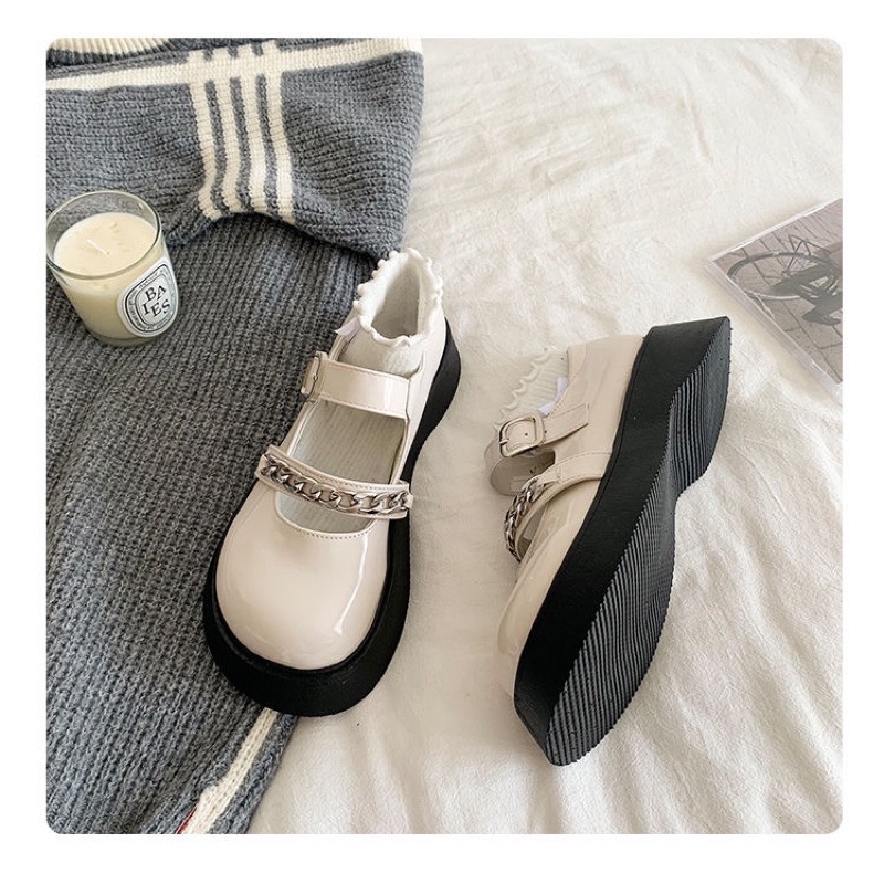 Giày Lolita Thiết Kế Cá Tính Phối Kèm Dây Xích Cao Cấp Đề Cao 5cm