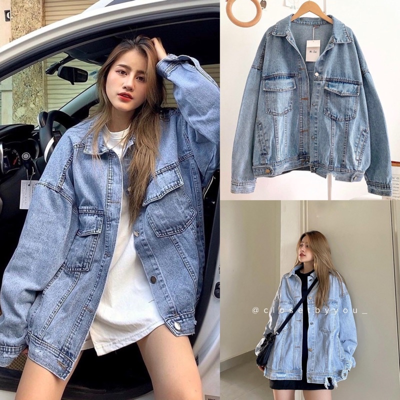 [Ảnh thật/Video]Áo khoác bò oversize phong cách ulzzang chất đẹp Áo khoác jean Quang Châu