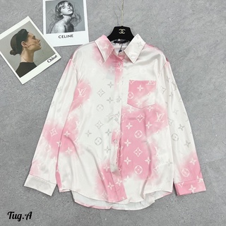 Áo sơ mi lụa loang hoạ tiết lv full tag