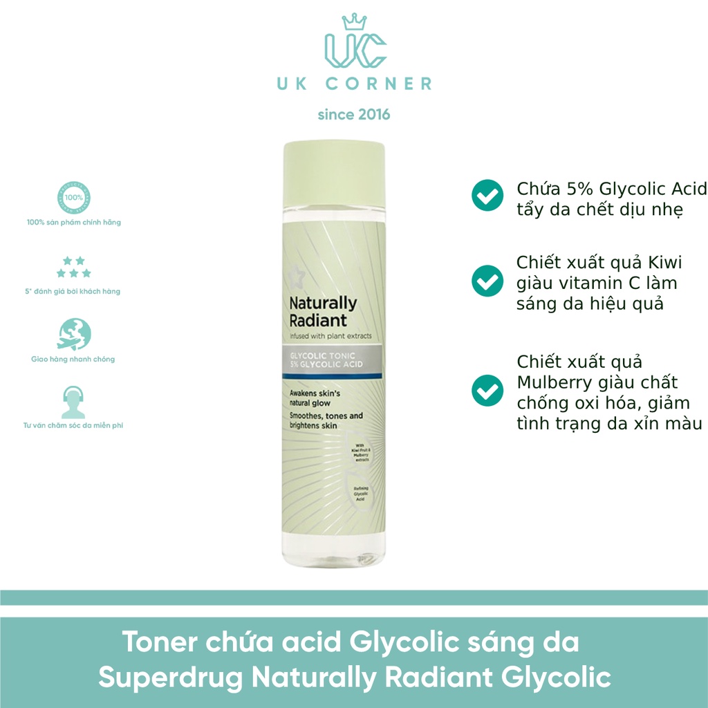 [Mẫu mới] Toner chứa acid Glycolic sáng da Superdrug Naturally Radiant Glycolic