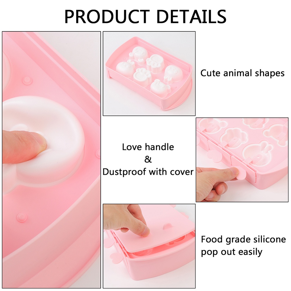 Khuôn Làm Kem Que Bằng Silicon Cấp Thực Phẩm Diy Hình Thỏ Hoạt Hình Có Nắp Và Que