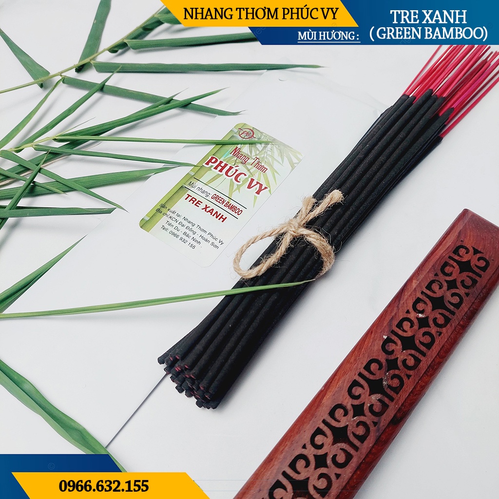 Nhang Thơm Phúc Vy Hương Tre Xanh - Túi 39 Cây 28cm, Ít Khói, Thơm Nhẹ, Dễ Chịu, Không kích mũi