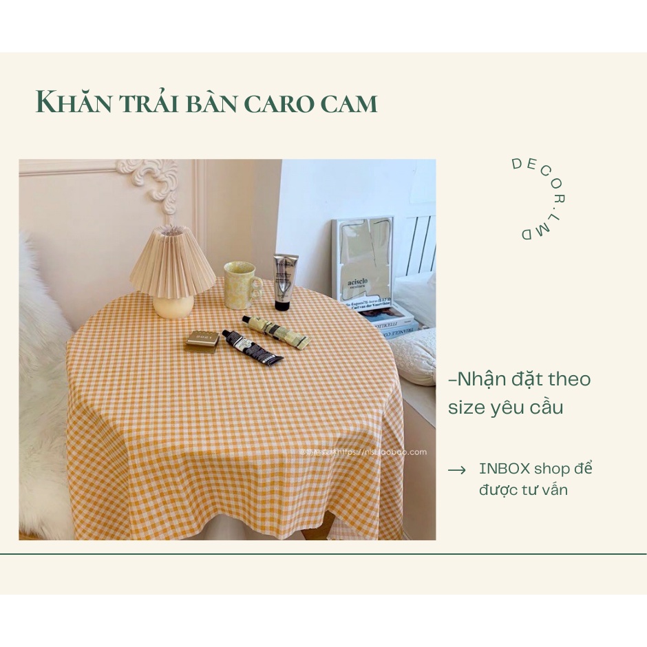 Khăn trải bàn kẻ caro cam, khăn picnic, khăn nền chụp ảnh sản phẩm