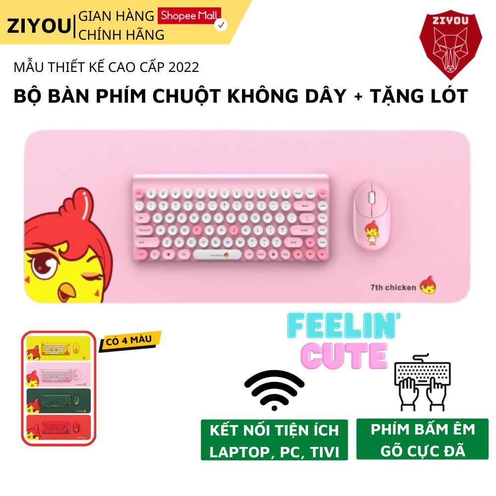 Bàn Phím Và Chuột Không Dây Ziyou QW02 Màu Cực Đẹp Phím Bấm Êm Kết Nối Máy Tính Laptop PC + Tặng Lót