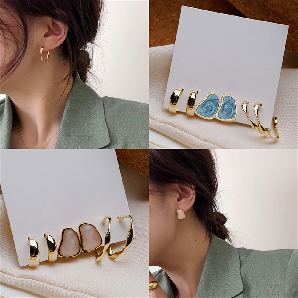 Set 3 đôi hoa tai kiểu dáng độc đáo cá tính thời trang dành cho nữ