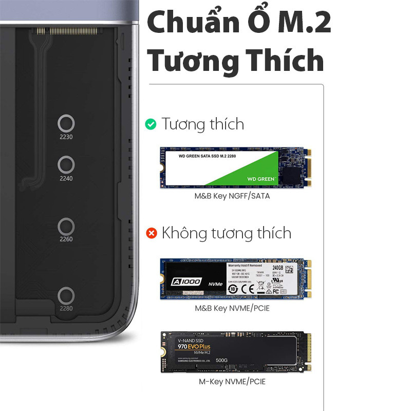 Bộ chuyển đổi USB Type-C 6 in 1 Ugreen 70449 Chính Hãng HDMI 4K@60Hz+USB 3.1 Gen 2 + PD + DC 5V/ 2A + M.2 SATA B-Key