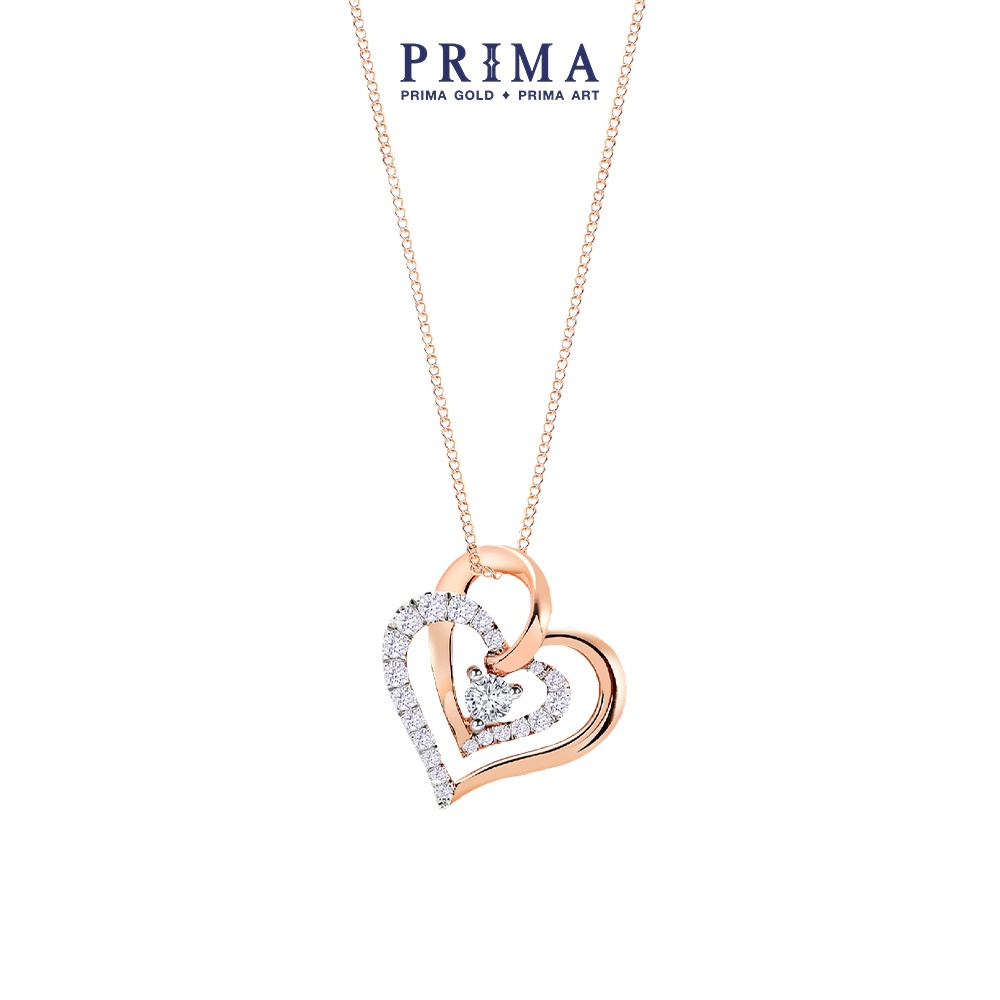PRIMA Mặt dây chuyền Vàng 18K - Đính Kim Cương - BST Mini Heart - Trái tim lồng ghép - 105P1079