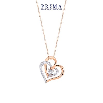 PRIMA Mặt dây chuyền  18K - Đính Kim Cương - BST Mini Heart - Trái tim lồng ghép - 105P1079