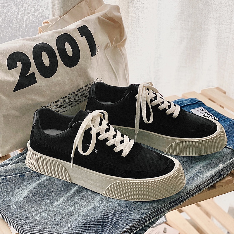 Giày Nam đenGiày Thể Thao Nam Đế Dày Phong Cách Harajuku ulzzang dây giày nam RKC065