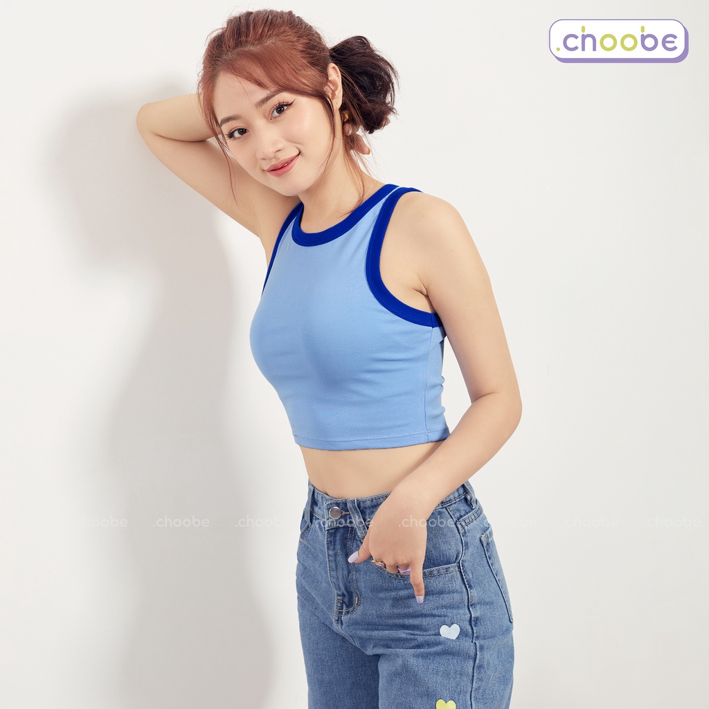 Áo croptop Choobe ba lỗ form ôm kiểu phối màu viền phong cách cá tính vải thun co giãn thoáng mát A63