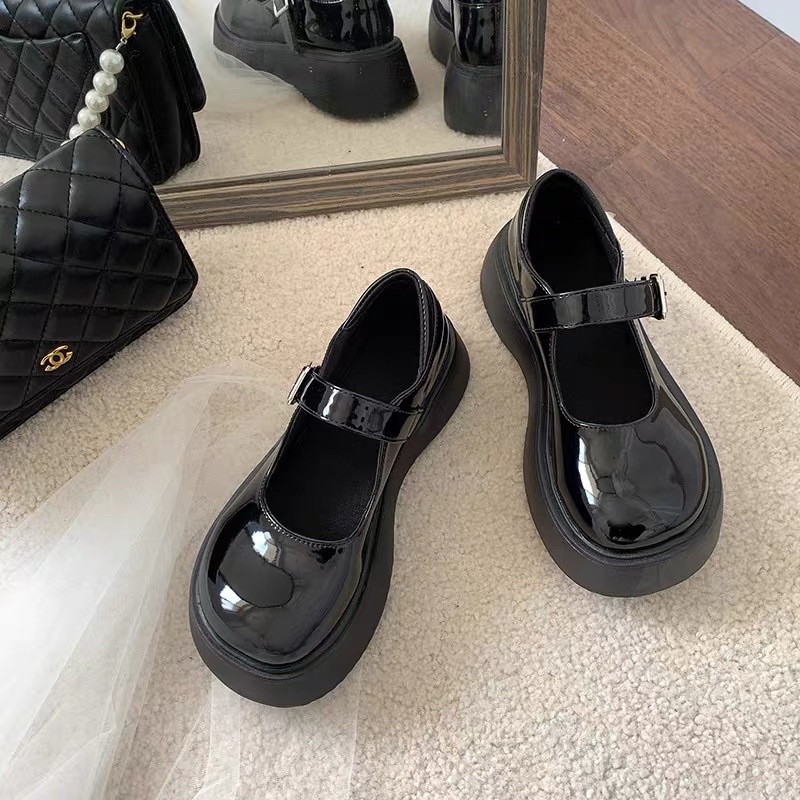 N42 Giày búp bê OXFORD búp bê Lolita ulzzang mũi tròn độn đế đen cao siu nữ tính giá rẻ