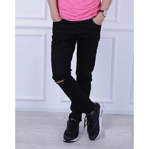 Quần jean nam đen trơn 💙FREESHIP💙 Quần Jean Nam Đen Đẹp Rách gối Phong  Cách Thời Trang hàn Quốc B18
