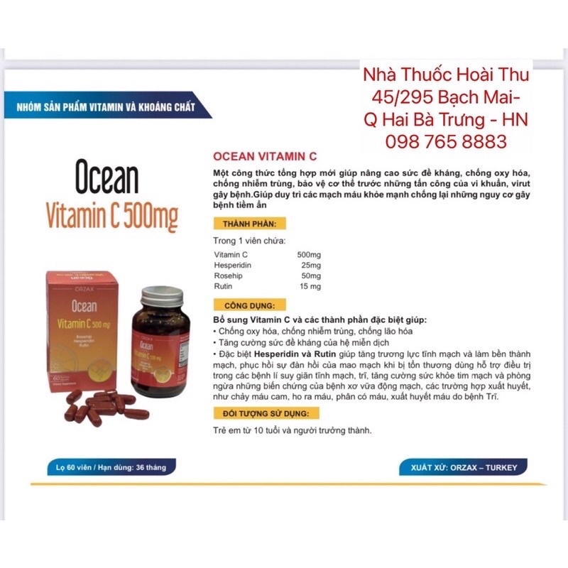 Ocean Vitamin C 500 mg - Viên uống bổ sung Vitamin C giúp tăng đề kháng