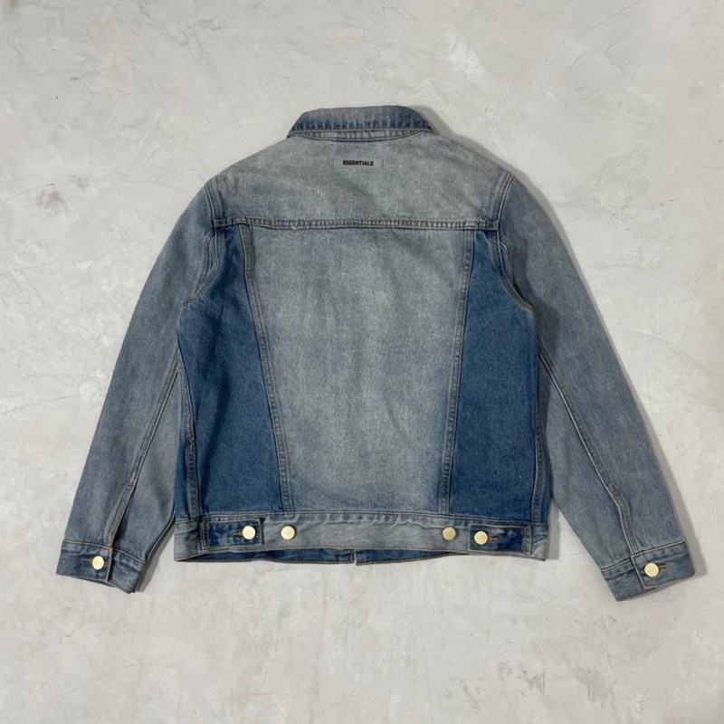 ✨  - Áo Khoác Vintage Fear Of God Essential Khuy Bấm Cho Nam Và Nữ || FOG Light Indigo Denim Trucker Jacket