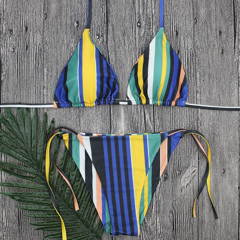 Bikini phối dây kẻ sọc thời trang