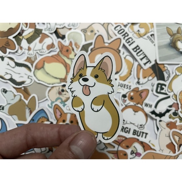 Bộ 50 Sticker hình dán chó Corgi, hình dán thú cưng dễ thương, hình dán laptop, hình dán nón bảo hiểm