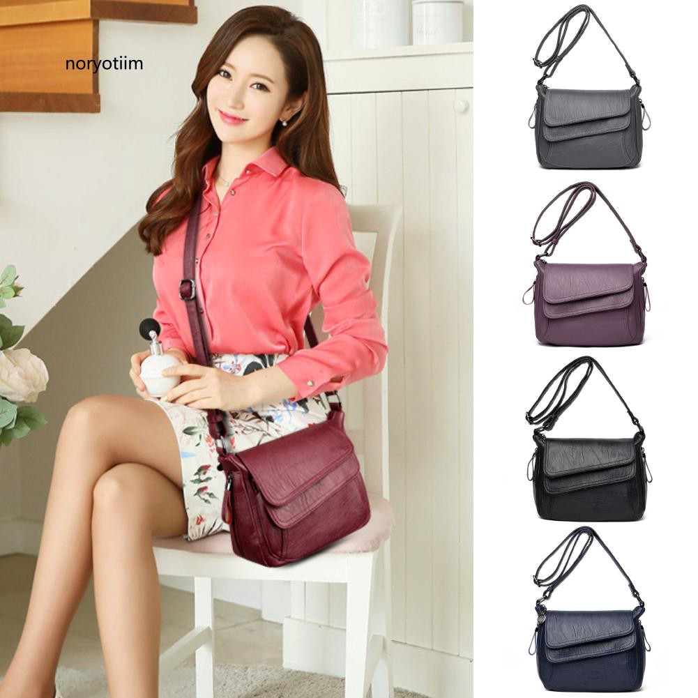 Túi đeo chéo da thật mềm mại màu trơn thời trang cho nữ