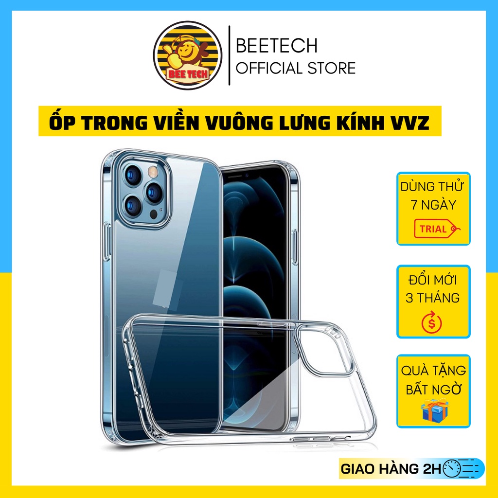 Ốp iP Silicon trong viền vuông lưng kính chống ố cao cấp VVZ cho các đời ip - Beetech