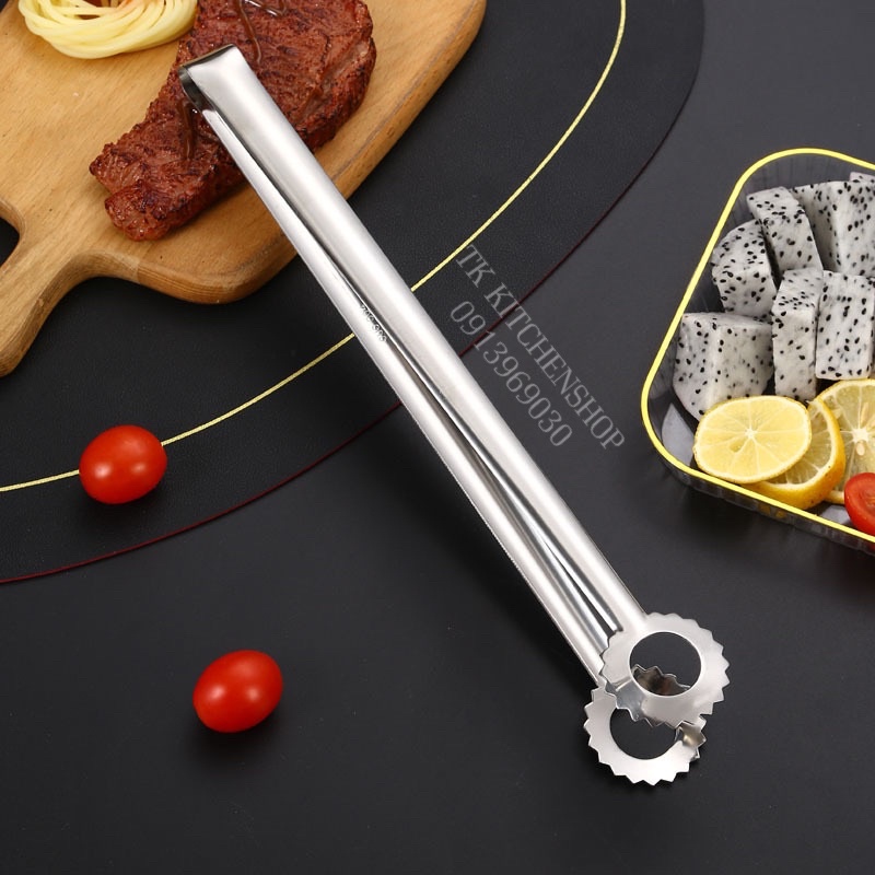 Kẹp gắp đồ ăn bằng inox hình bông tuyết dài 31cm, hai màu sang trọng, chuyên dụng cho khách sạn quán ăn bbq an toàn vstp
