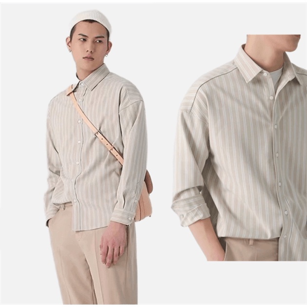 Áo Sơ Mi Tay Dài Dáng Rộng Thoáng Khí Họa Tiết Kẻ Sọc Phong Cách Hip Hop Hàn Quốc Thời Trang Cho Nam