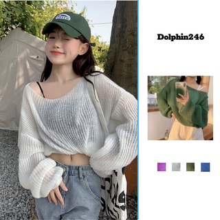 Áo sweater dệt kim tay dài len nữ trễ vai trong suốt 5 màu dễ thương dáng rộng phong cách Hàn Quốc M88 A2-19