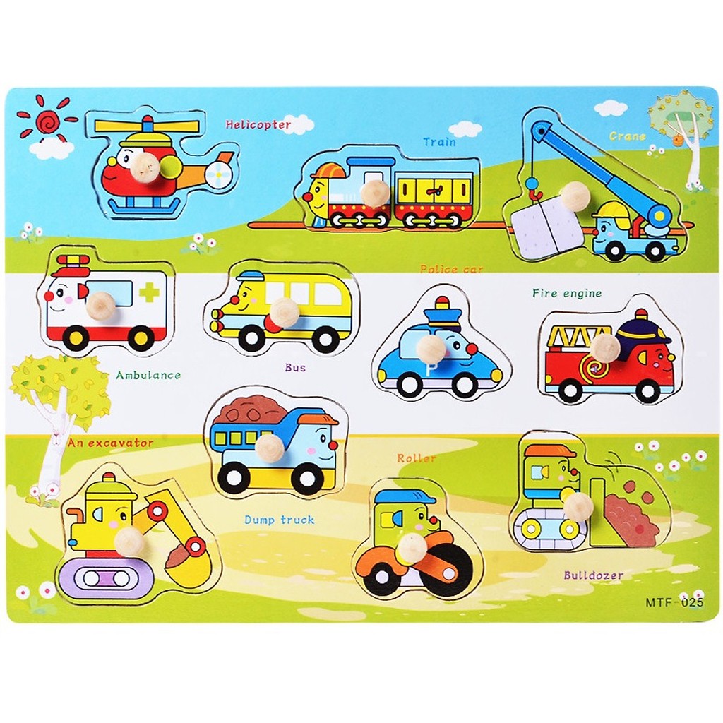 Bảng Ghép Núm Bằng Gỗ Có Phụ Đề Tiếng Anh Chủ Đề Phương Tiện Giao Thông