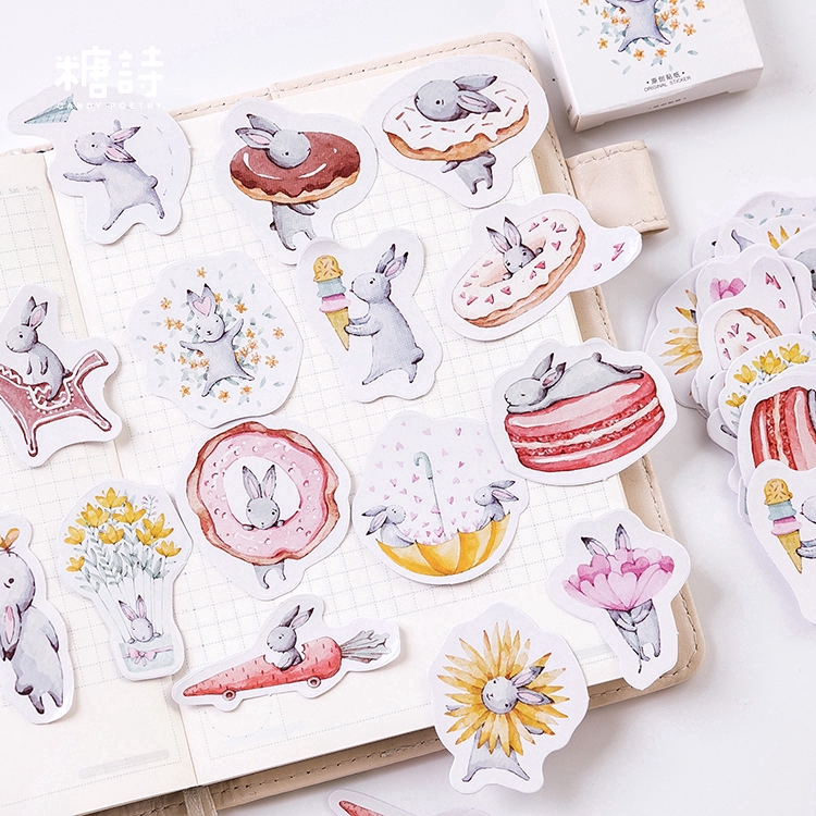 Bộ 46 miếng dán trang trí tập sách hình thỏ dễ thương