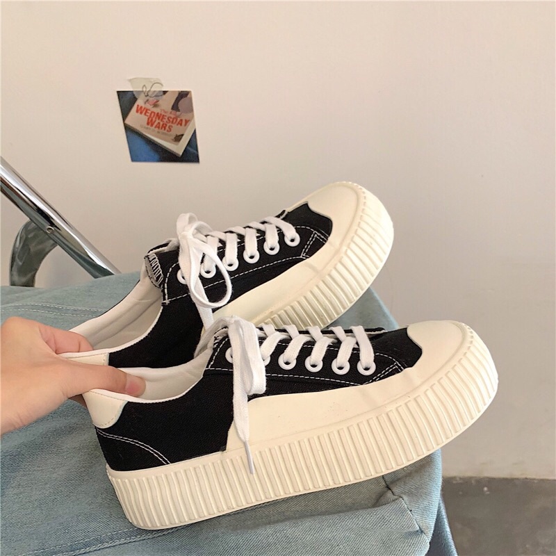 Giày thể thao nữ vải canvas đế bánh mì kiểu dáng đơn giản basic phong cách Ulzzang
