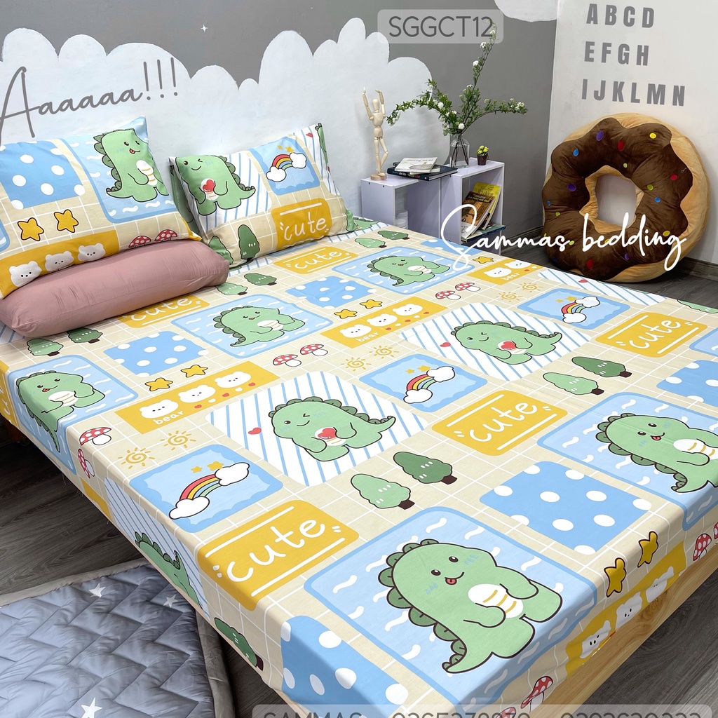 Bộ Chăn Ga Gối 3 Món Dễ Thương Cho Bé, Cotton 100% An Toàn, Thoáng Mát