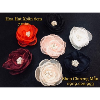 Hoa Vải Voan Nhiều Lớp Kết Hạt 6cm Cài Áo Giá Sỉ