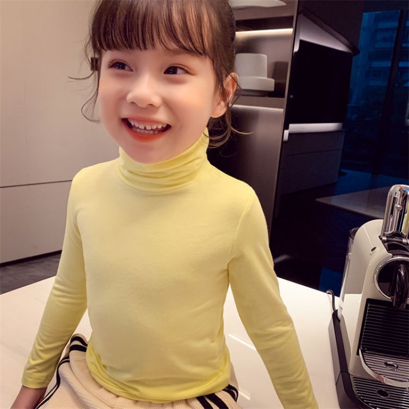 Áo thun tay dài cổ lọ màu trơn thời trang mùa thu nhiều màu tùy chọn cho bé gái