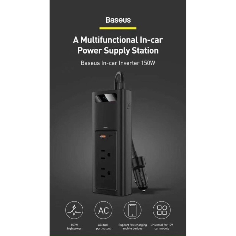 Tẩu sạc 150w 110V/220V Baseus Power Inverter sử dụng trên ô tô.