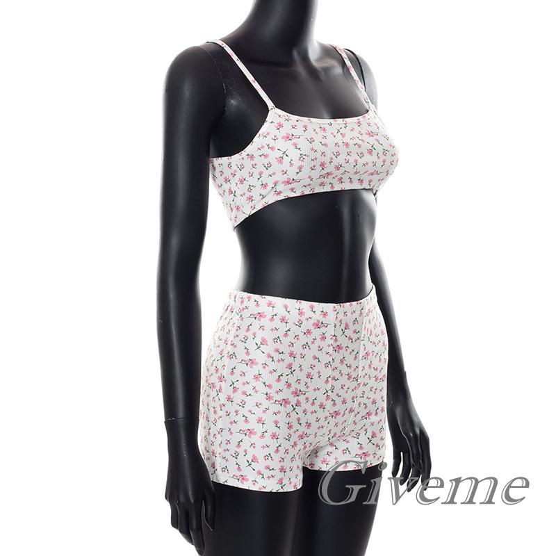 Set Áo Hai Dây Họa Tiết Hoa Và Quần Short Thời Trang Quyến Rũ Cho Nữ