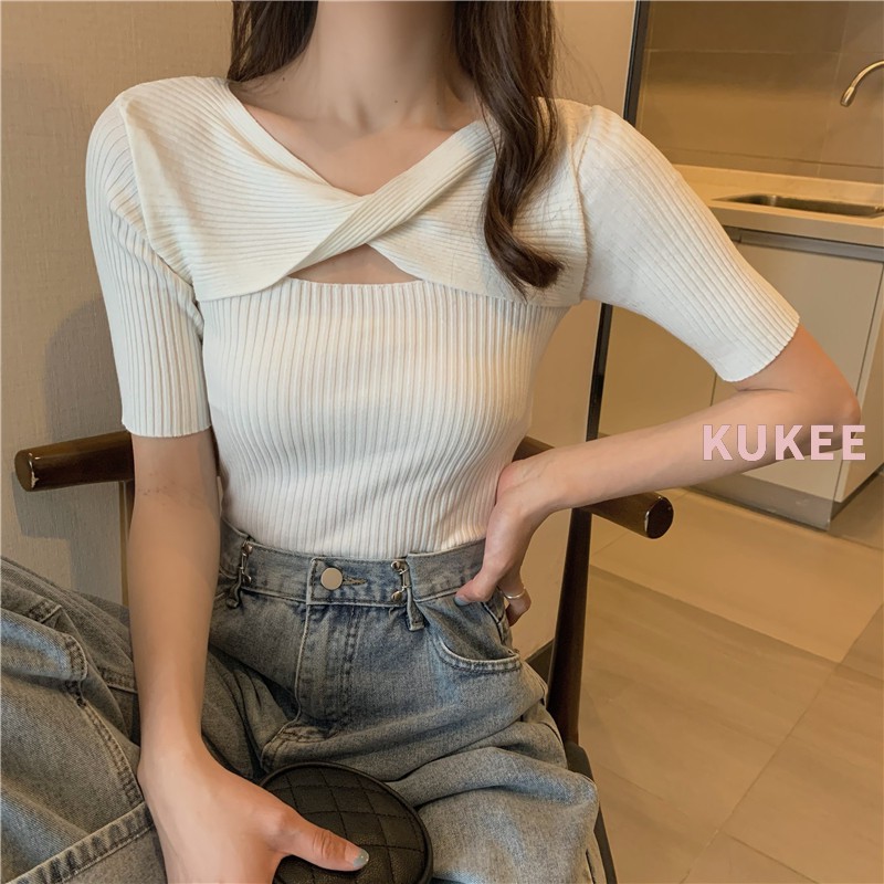 Áo dệt kim KUKEE thiết kế khoét lỗ thời trang cá tính cho nữ