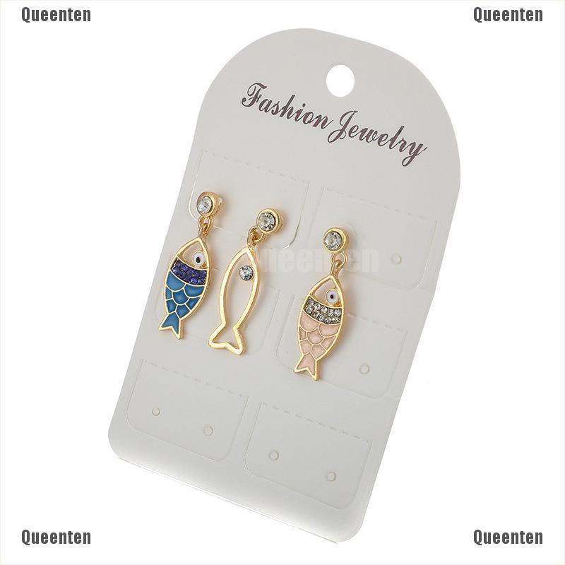 Set 3 bông tai hình con cá đính đá thủy tinh phong cách bohemian cho nữ