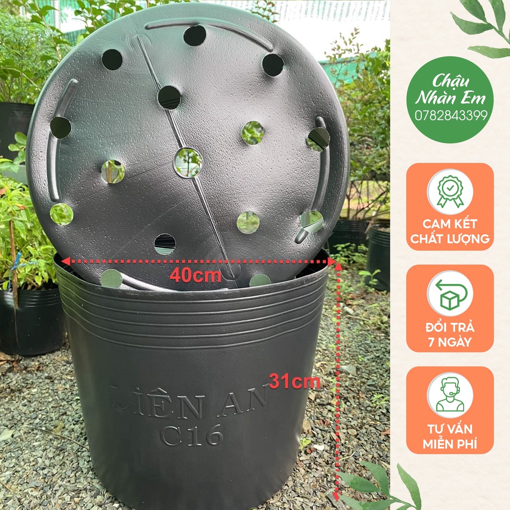 Chậu nhựa đen mềm Liên An trồng cây bền, đẹp 2200g C16 10 chiếc - 10c16