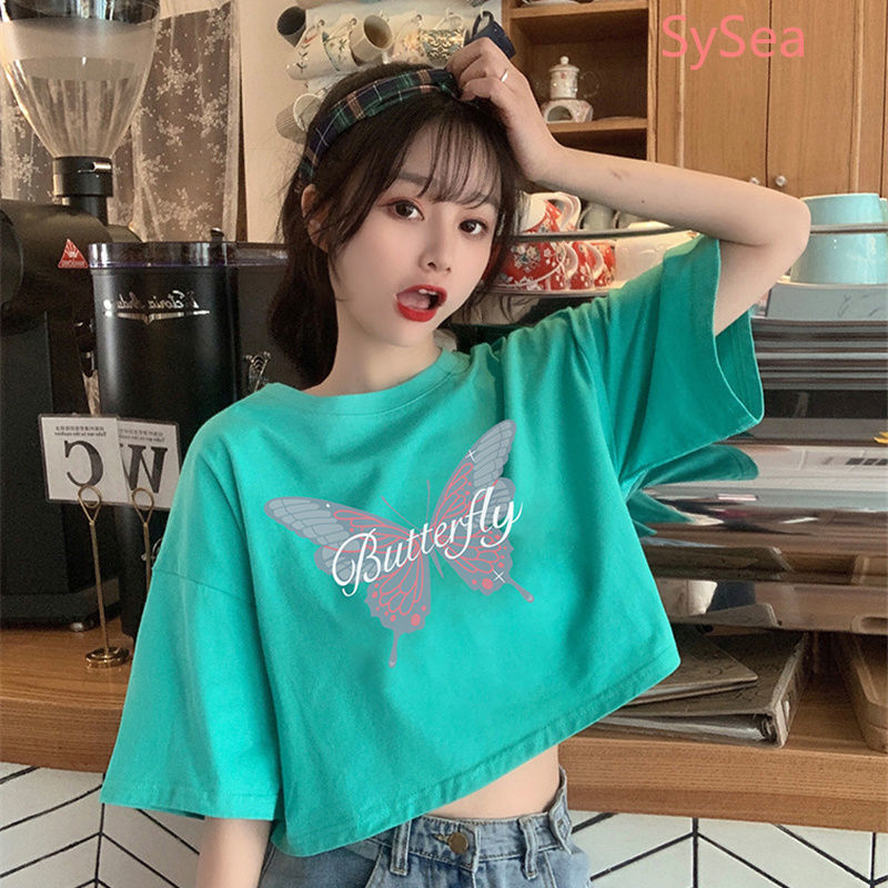 Áo croptop tay ngắn thiết kế dáng rộng che khuyết điểm thời trang