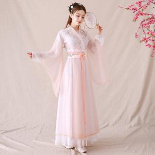Hanfu female waist waist costume super fairy elegant big wide sleeve improved Han element suit cherry blossom pink autumn jacket skirt