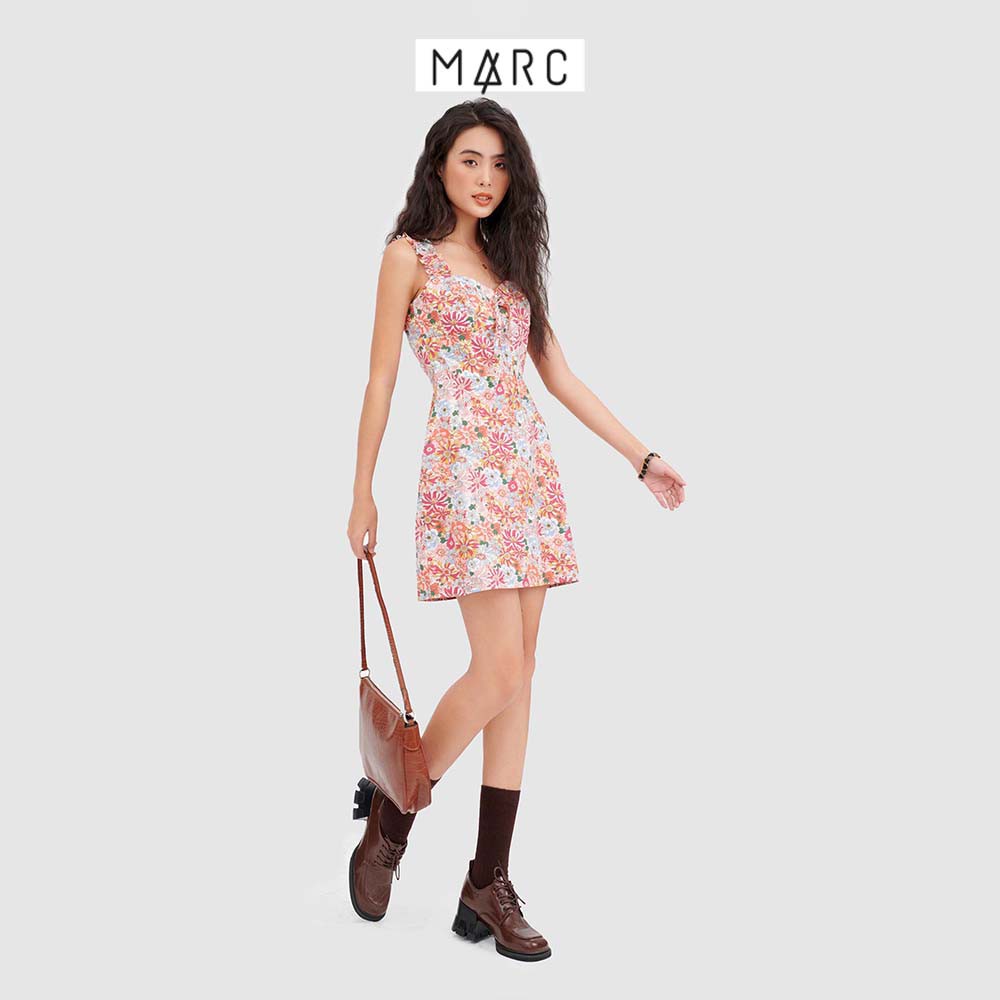 Đầm nữ MARC FASHON mini 2 dây nhún hoạ tiết hoa