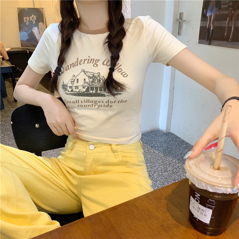 Áo Thun Nữ Ngắn Tay Cổ Tròn Ôm Dáng Phong Cách Hàn Quốc